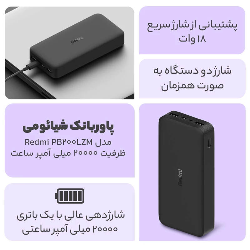 پاوربانک 20000 شیائومی مدل Redmi Powerbank 20000 PB200LZM