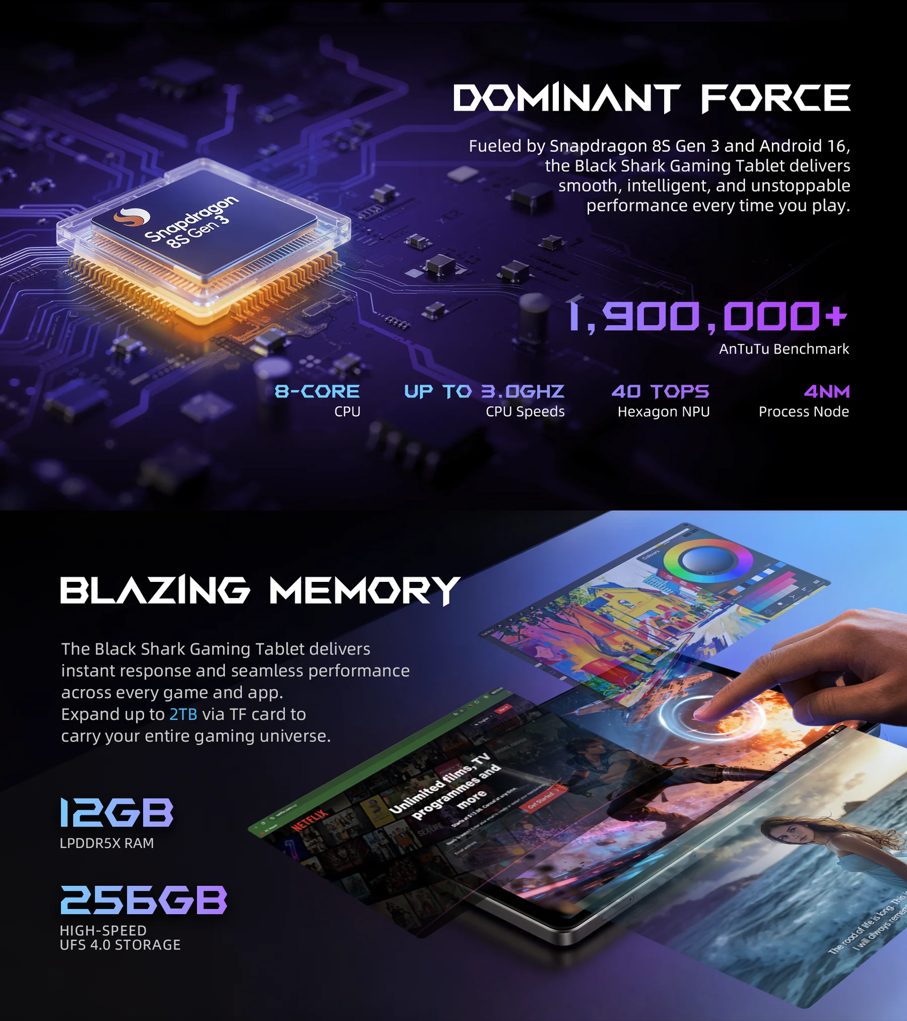 تبلت هوشمند شیائومی مدل Black Shark Gaming Tablet 12/256